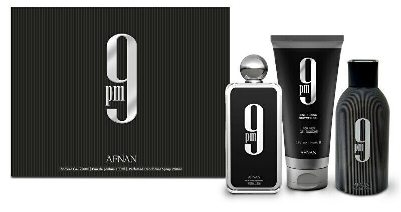 Komplekt Afnan 9PM meestele: parfüümvesi EDP, 100 ml + dušigeel, 200 ml + deodorant, 250 ml цена и информация | Parfüümid meestele | hansapost.ee