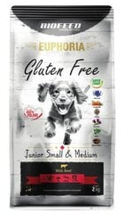 Biofeed kuivtoit koerale Euphoria Gluten Free Junior Small & Medium Beef, 2kg hind ja info | Koerte kuivtoit ja krõbinad | hansapost.ee