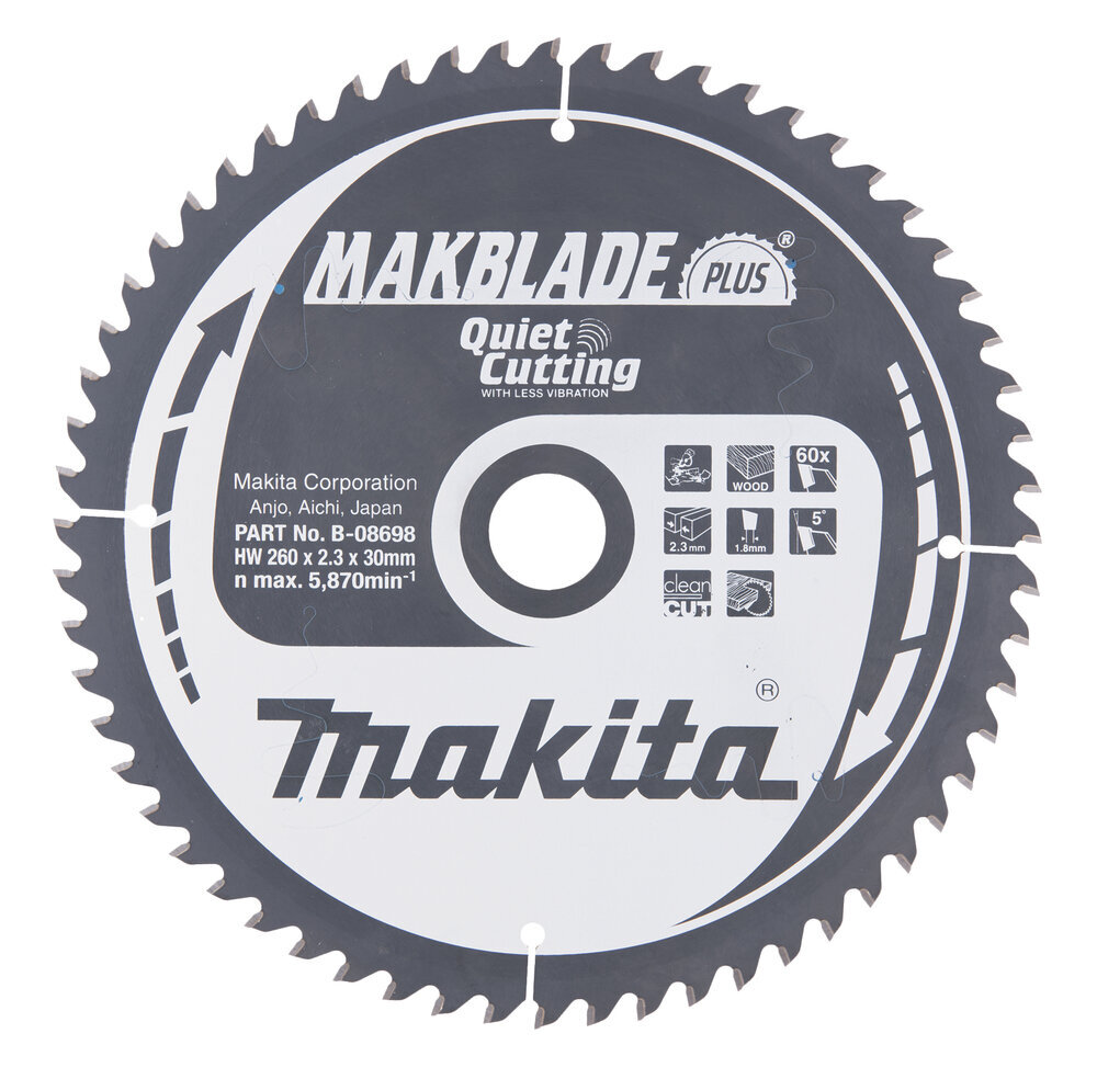 T.C.T saeketas 260X2.3X30mm 5° T60 B-08698 Makita hind ja info | Käsitööriistad | hansapost.ee