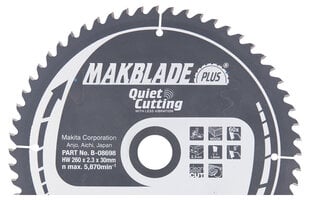 B-08698 TCT Пильный диск MAKBLADE PLUS 260X2.3X30mm 5 ° T60 Makita цена и информация | Ручной инструмент, 18 В 125 мм бесщеточная угловая шлифовальная машина для Makita Cordless, замена литий-ионного аккумулятора | hansapost.ee