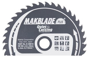 Пильный диск Makita B-09818 TCT MAKBLADE PLUS, 250х2.8х30 мм, 20° T40  цена и информация | Ручной инструмент, 18 В 125 мм бесщеточная угловая шлифовальная машина для Makita Cordless, замена литий-ионного аккумулятора | hansapost.ee