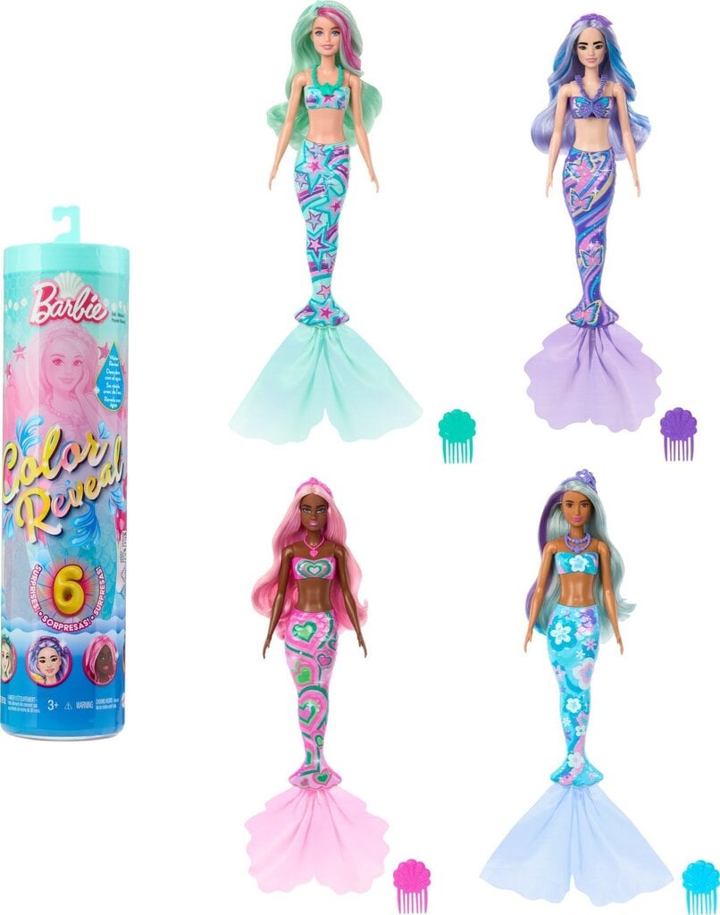 Barbie Color Reveal Sea Mermaid Tube Doll + üllatus aksessuaarid цена и информация | Mänguasjad tüdrukutele | hansapost.ee