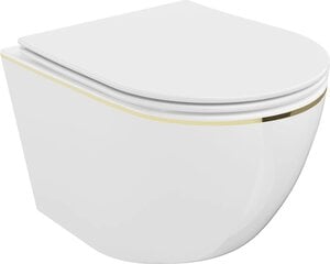 Kahjustatud pakendiga toode. WC-pott Mexen Lena Rimless Slim Duroplast koos aeglaselt sulguva kaanega, White/Gold edge hind ja info | Sanitaartehnika defektiga pakendis | hansapost.ee