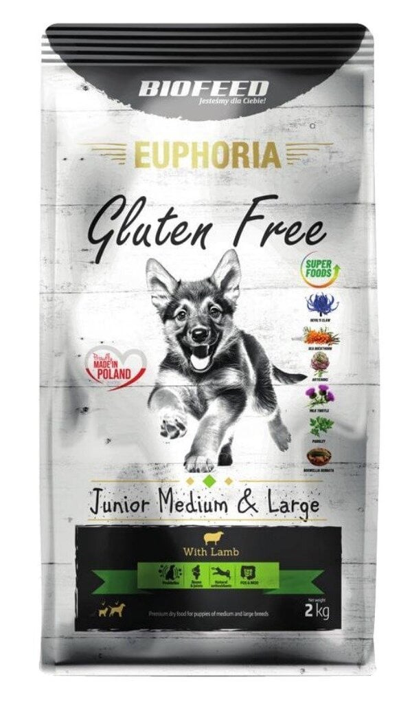 Biofeed Euphoria Gluten Free noortele keskmistest ja suurtest tõugudest kutsikatele lambalihaga, 2 kg hind ja info | Koerte kuivtoit ja krõbinad | hansapost.ee