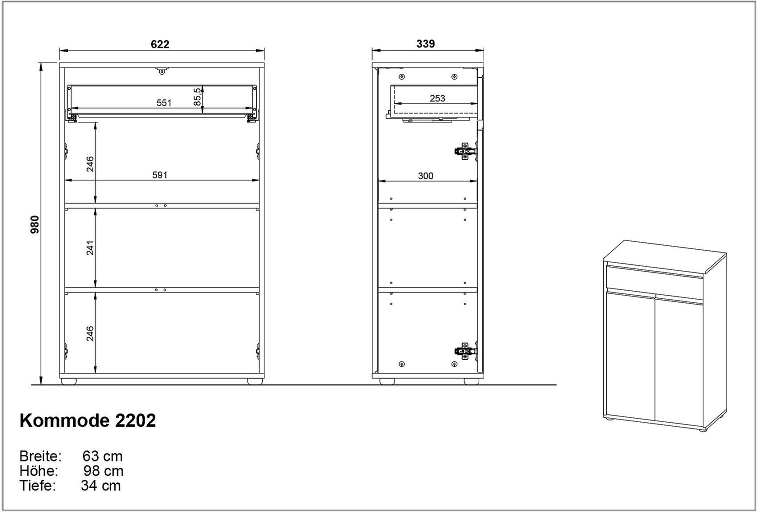 Kummut 2202, hall hind ja info | Kummutid | hansapost.ee