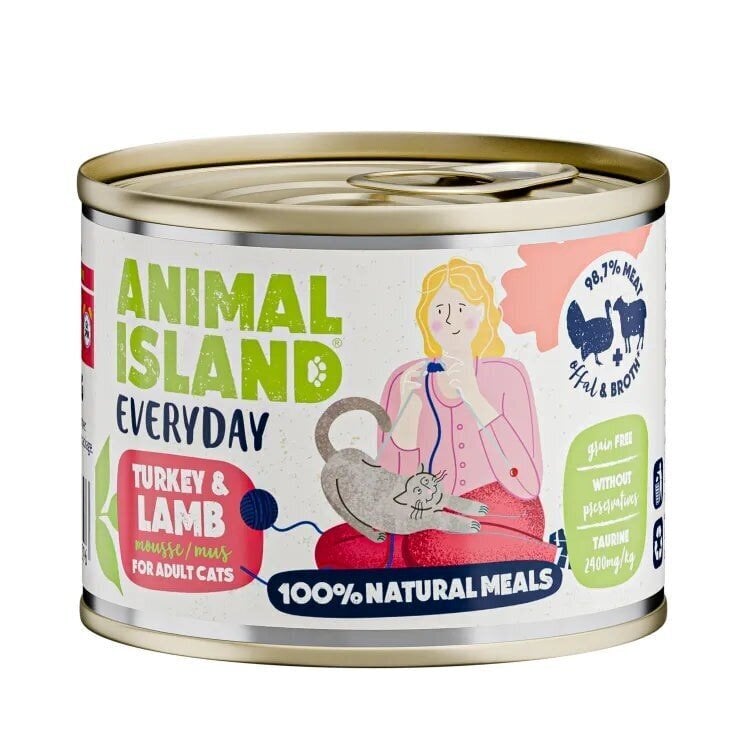 Animal Island kassitoit Everyday Turkey and Lamb, 200g hind ja info | Kassikonservid | hansapost.ee