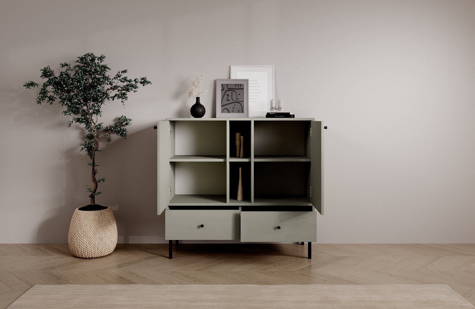 Kummut ADRK Furniture Tili 2D 2S 2P, roheline hind ja info | Kummutid | hansapost.ee