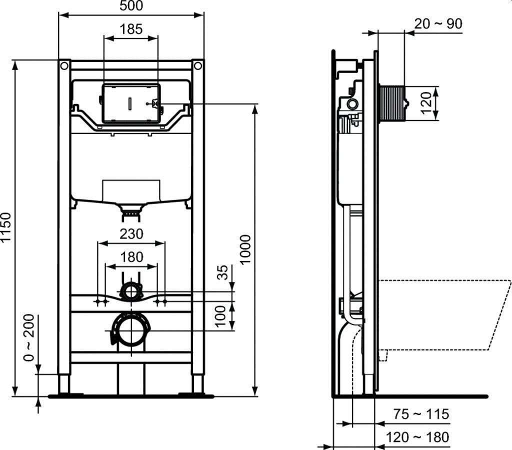 Kahjustatud pakendiga toode. Seinale paigaldatav raamiga WC-pott Komplekti kuulub aeglaselt sulguva kaane ja peidetud süsteemiga Prosys 120M Ideal Standard Tesi AquaBlade WC-pott, samuti kroomitud WC-poti nupp. Kood R030501 цена и информация | Sanitaartehnika defektiga pakendis | hansapost.ee