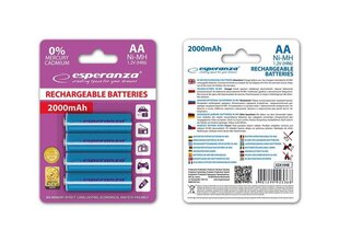 Esperanza EZA104B laetav aku Ni-MH AA 2000MAH x4 hind ja info | Esperanza Remondikaubad, sanitaartehnika ja kütteseadmed | hansapost.ee