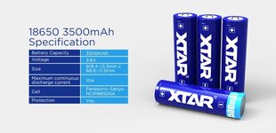 Aku Li-ion 18650, kaitsega, 3500mAh, 3,7 V, XTAR цена и информация | Батарейки | hansapost.ee