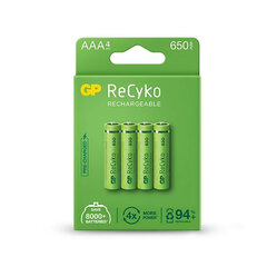 Аккумуляторные батареи GP ReCyko NiMH AAA 650мАч EB4 цена и информация | Батареи | hansapost.ee