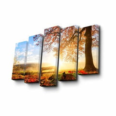 Репродукция из пяти частей Дерево и скамейка осенью цена и информация | Настенные деревянные декорации | hansapost.ee