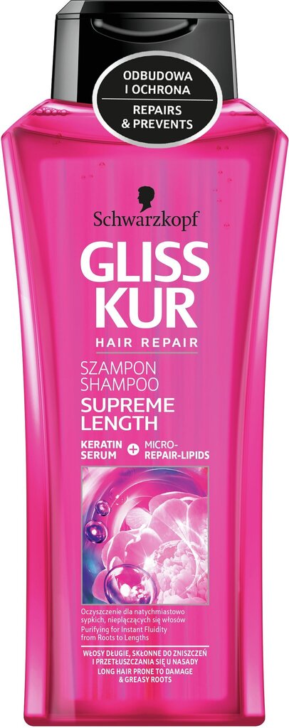 Šampoon Schwarzkopf GLISS KUR Supreme Length 400 ml цена и информация | Šampoonid | hansapost.ee