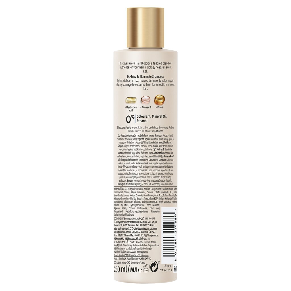 Šampoon kahustele või kuivadele ja värvitud juustele PANTENE BIOLOGY Defrizz & Illuminate 250 ml hind ja info | Šampoonid | hansapost.ee