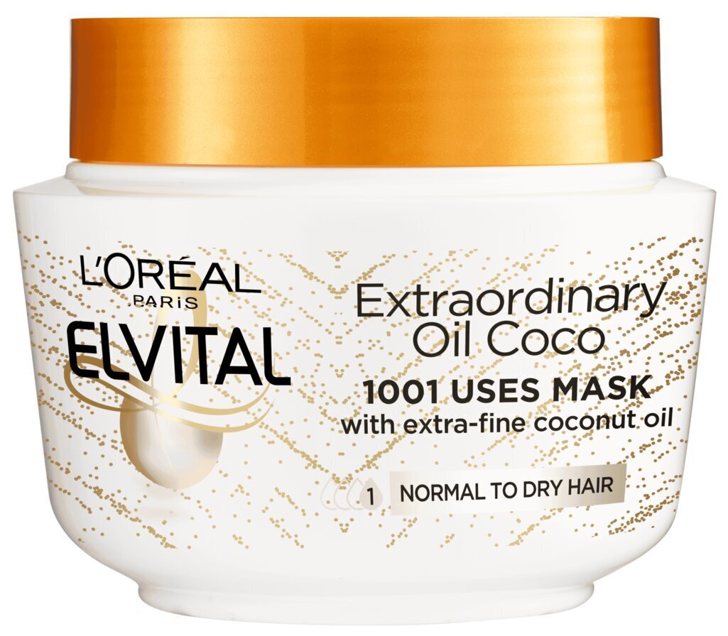 Juuksemask kookosõliga L'Oreal Paris Elvital Extraordinary Oil 300 ml цена и информация | Juuksemaskid, õlid ja seerumid | hansapost.ee