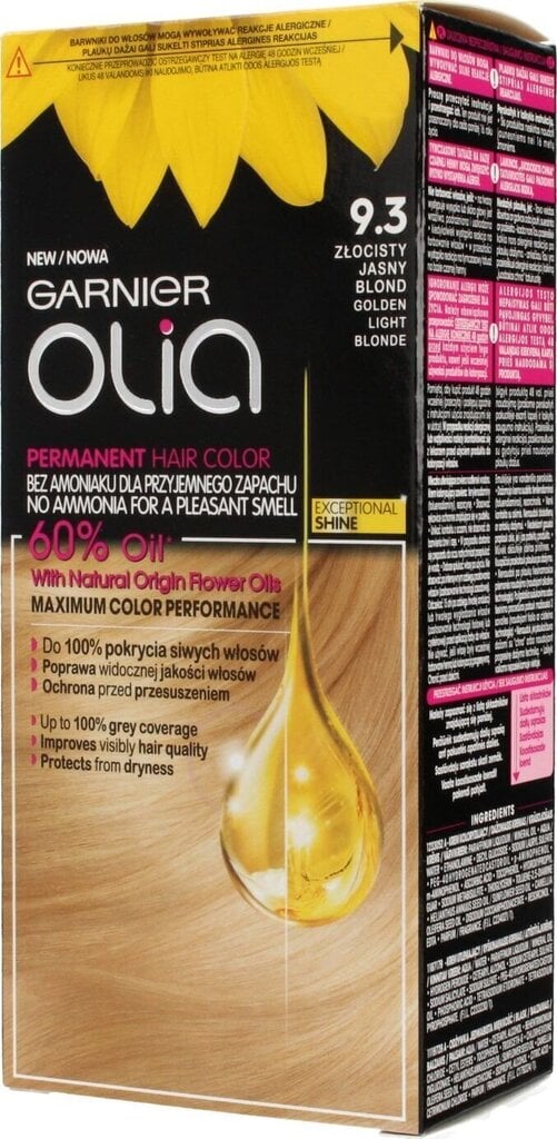 Õlipõhine kauapüsiv juuksevärv ammoniaagivaba Garnier Olia 9.3 Golden Light Blonde цена и информация | Juuksevärvid | hansapost.ee
