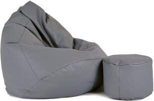 Кресло-мешок с пуфом Mega Comfort, искусственная кожа, серое цена и информация | Кресла-мешки и пуфы | hansapost.ee