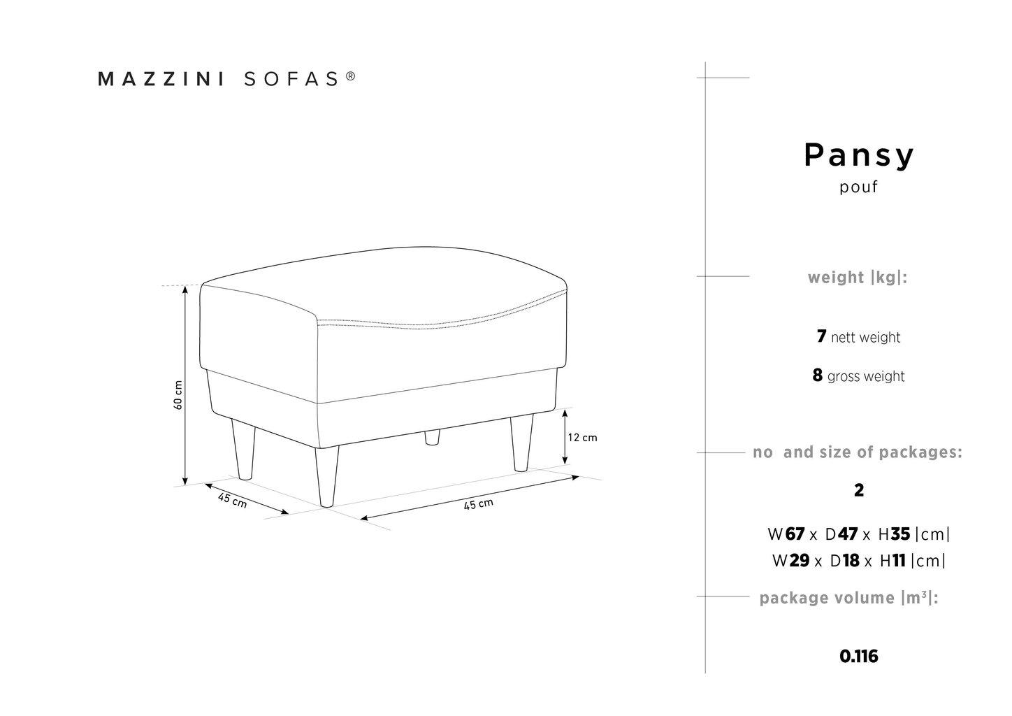 Tumba Mazzini Sofas Pansy, sinine цена и информация | Kott-toolid, tumbad, järid | hansapost.ee