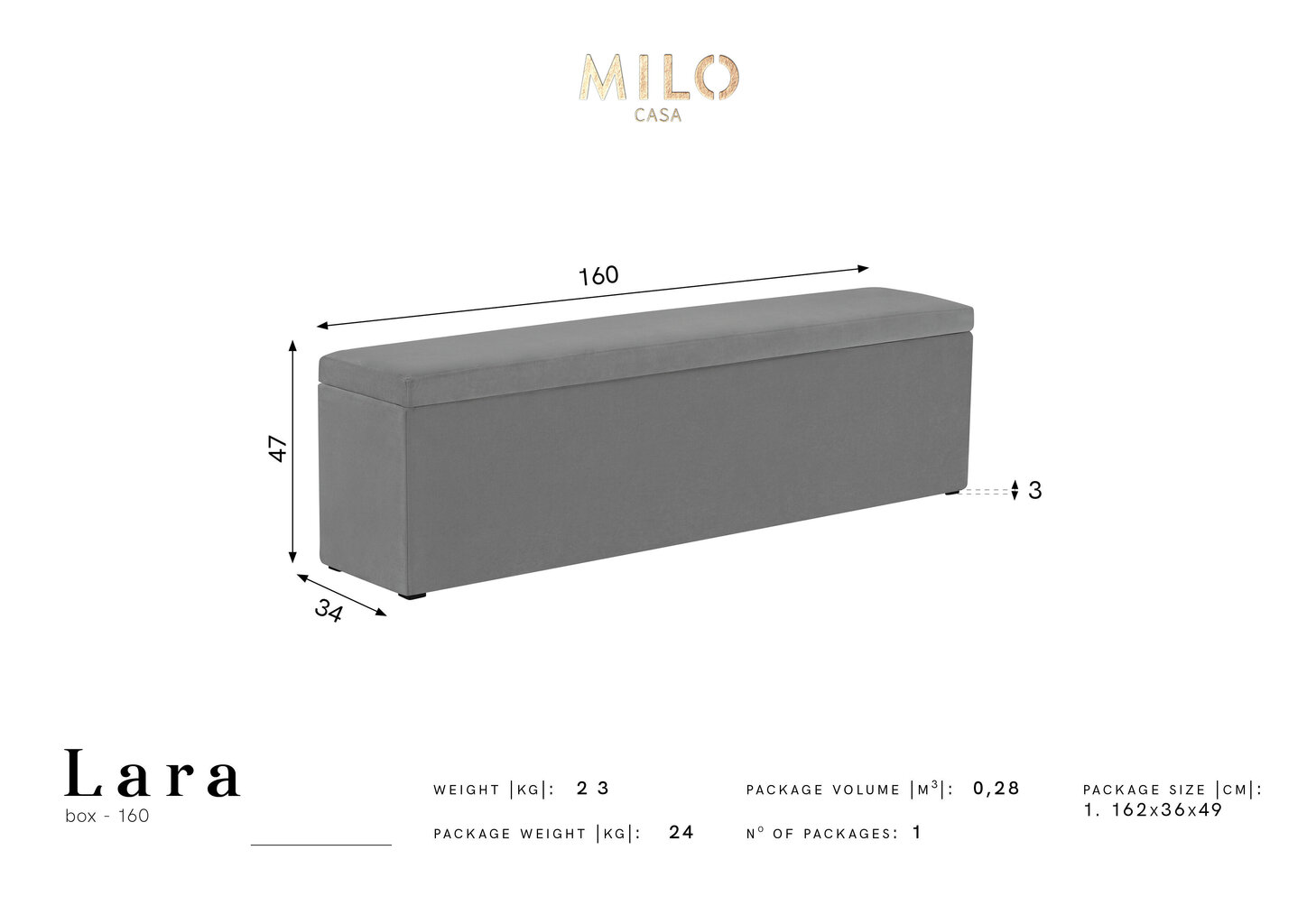 Tumba hoiukastiga Milo Casa Lara 160, hall цена и информация | Kott-toolid, tumbad, järid | hansapost.ee