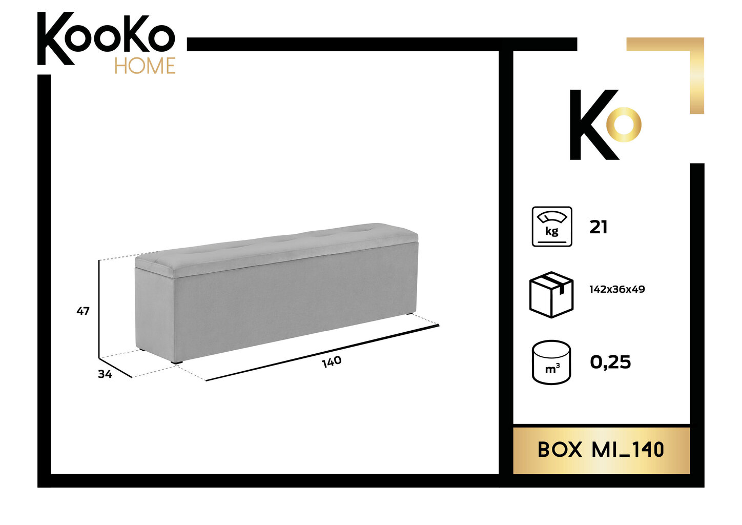 Tumba koos hoiukastiga Kooko Home Mi 140, hall hind ja info | Kott-toolid, tumbad, järid | hansapost.ee
