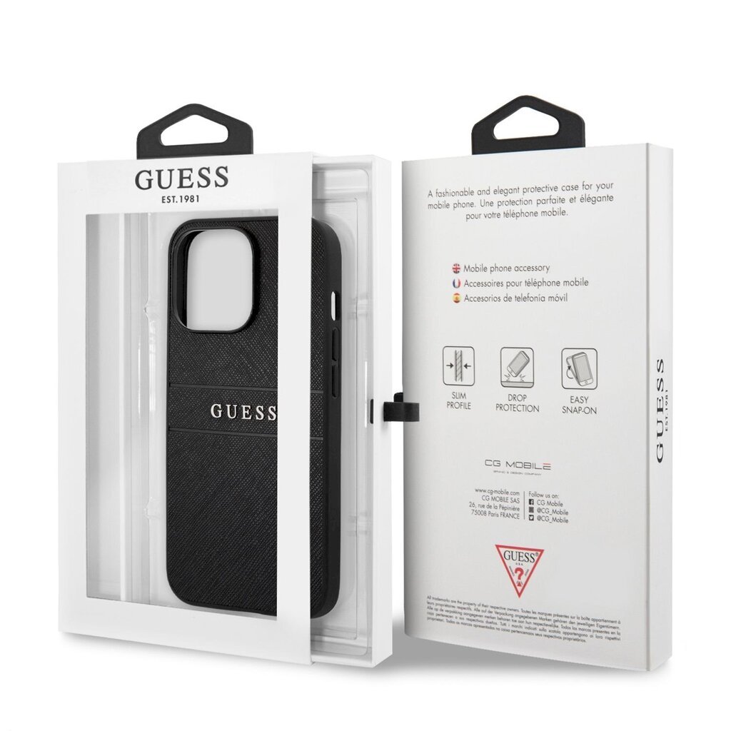 GUHCP13LPSASBBK Guess PU Leather Saffiano Case for iPhone 13 Pro Black hind ja info | Telefonide kaitsekaaned ja -ümbrised | hansapost.ee