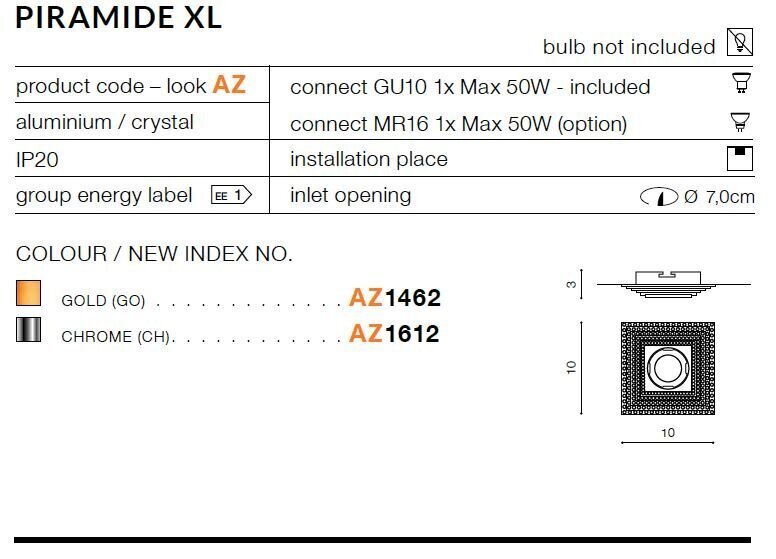 Süvistatav valgusti Azzardo AZ1612 Piramide XL hind ja info | Süvistatavad LED valgustid | hansapost.ee