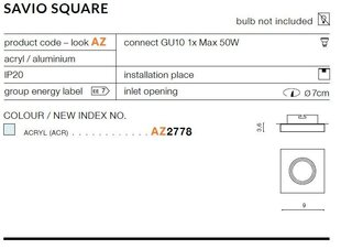 Sisseehitatud valgusti Azzardo Savio Square hind ja info | Azzardo Mööbel ja sisustuskaubad | hansapost.ee