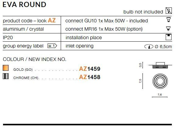 Sisseehitatud valgusti Azzardo Eva Chrome hind ja info | Süvistatavad LED valgustid | hansapost.ee