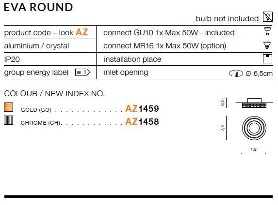 Sisseehitatud valgusti Azzardo Eva Gold hind ja info | Süvistatavad LED valgustid | hansapost.ee