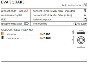 Azzardo встраиваемый светильник Eva Square Chrome цена и информация | Монтируемые светильники, светодиодные панели | hansapost.ee