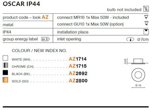 Azzardo встраиваемый светильник AZ1714 Oscar цена и информация | Монтируемые светильники, светодиодные панели | hansapost.ee