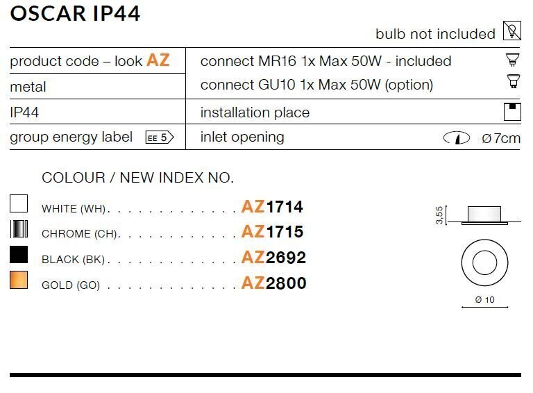 Süvistatav valgusti Azzardo AZ1714 Oscar цена и информация | Süvistatavad LED valgustid | hansapost.ee