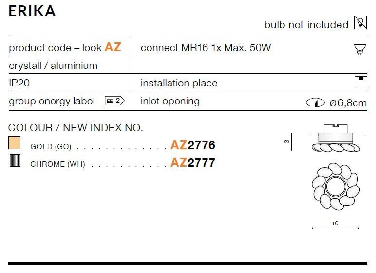 Sisseehitatud valgusti Azzardo Erika Chrome цена и информация | Süvistatavad LED valgustid | hansapost.ee