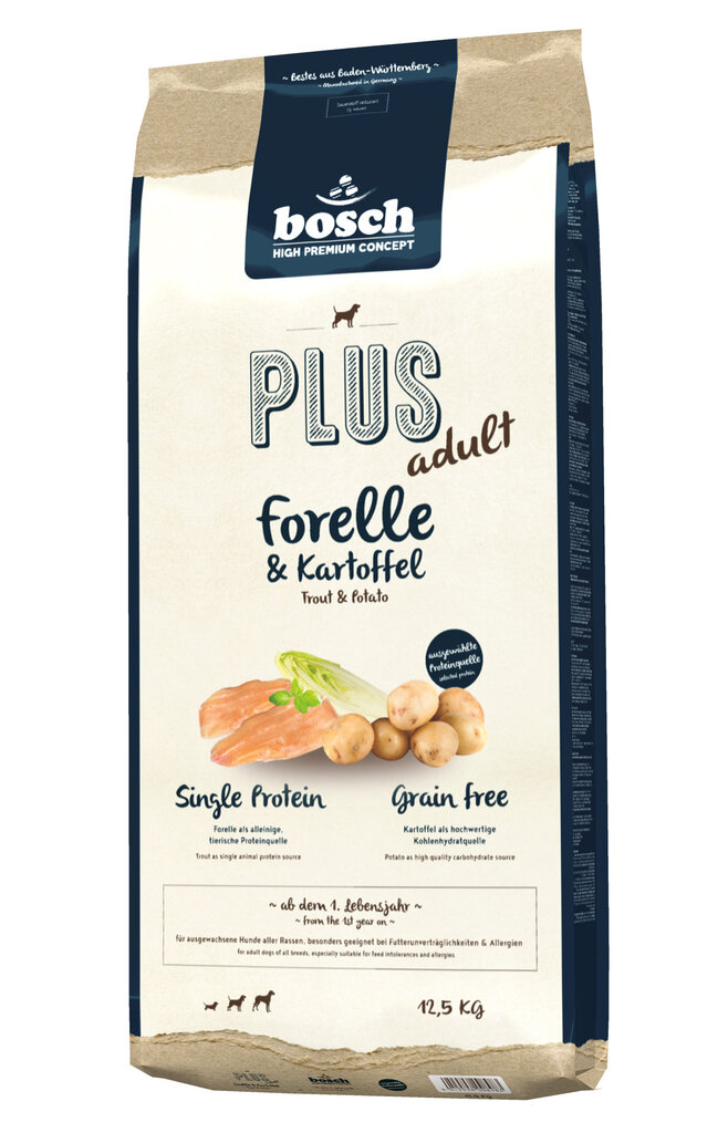 Kuivtoit koertele Bosch Petfood Plus HPC+ Trout teraviljavaba (üks valk) 12,5 kg цена и информация | Koerte kuivtoit ja krõbinad | hansapost.ee