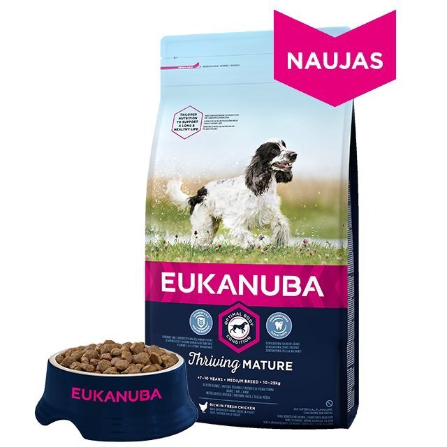 Eukanuba kuivsööt värske kanaga keskmist kasvu koertele, üle 7 aasta, 15 kg hind ja info | Koerte kuivtoit ja krõbinad | hansapost.ee