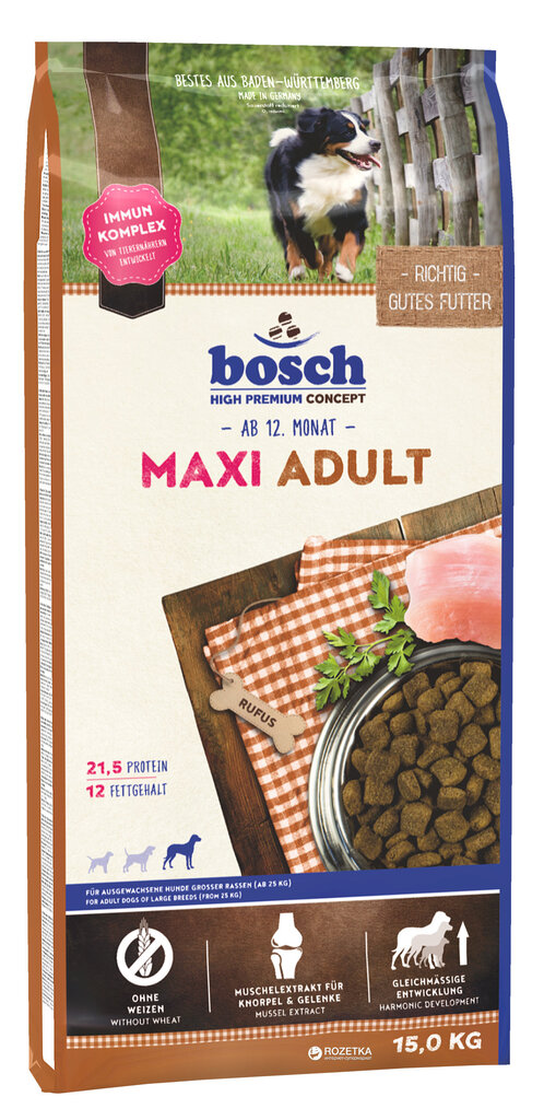 Bosch Maxi Adult (High Premium) 15 kg цена и информация | Koerte kuivtoit ja krõbinad | hansapost.ee