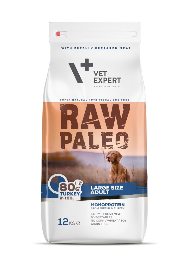 Raw Paleo teraviljavaba kuivtoit suurt tõugu koertele Täiskasvanud Suurt tõugu kalkuniga, 12 kg цена и информация | Koerte kuivtoit ja krõbinad | hansapost.ee