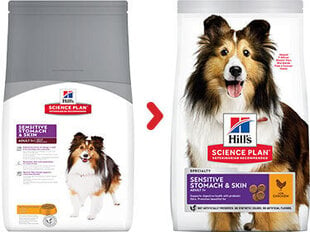 Hill's Sience Plan Sensitive Stomach & Skin Medium Adult koeratoit kanaga, 2,5 kg hind ja info | Koerte kuivtoit ja krõbinad | hansapost.ee