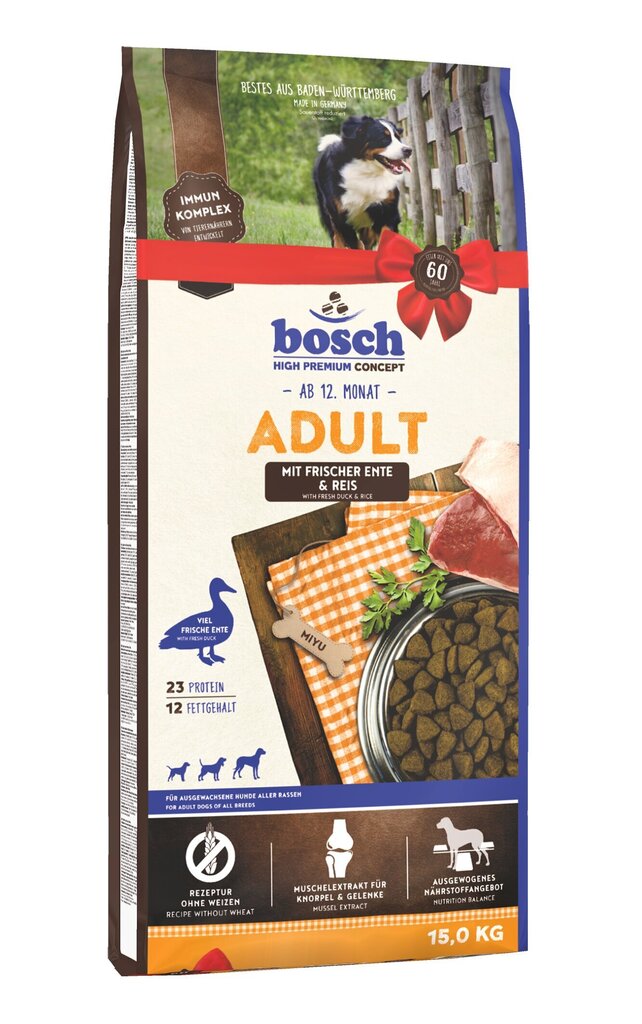 Bosch HPC kuivtoit täiskasvanud tundliku kõhuga koertele pardi ja kartuliga 15kg цена и информация | Koerte kuivtoit ja krõbinad | hansapost.ee