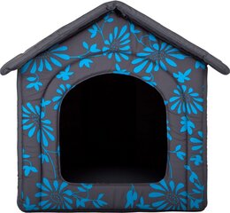 Лежак-конура Hobbydog R2 цветы, 44x38x45 см, серый/синий цена и информация | Лежаки, домики | hansapost.ee