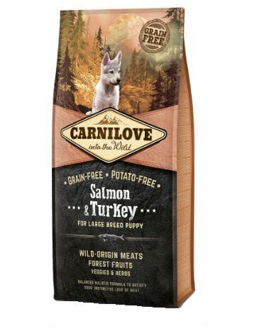 Carnilove Salmon & Turkey for Large Breed Puppies koeratoit 12 kg hind ja info | Koerte kuivtoit ja krõbinad | hansapost.ee