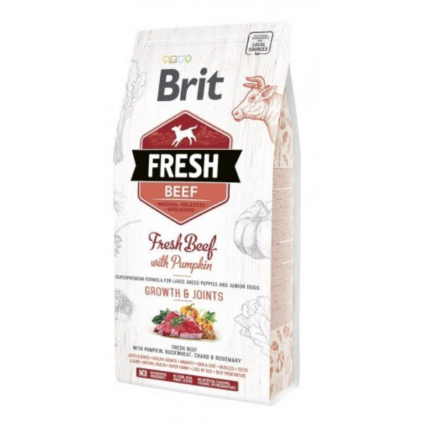 Brit Fresh Beef & Pumpkin Puppy Large Bones & Joints koeratoit 12 kg цена и информация | Koerte kuivtoit ja krõbinad | hansapost.ee