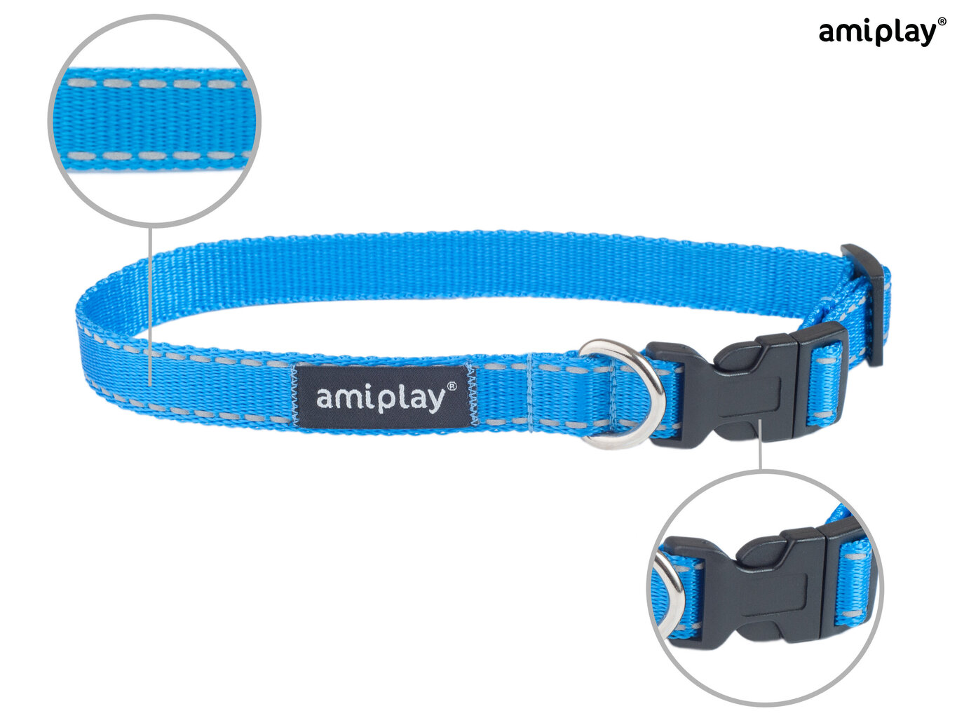 Amiplay reguleeritav kaelarihm Reflective, L, sinine hind ja info | Koerte kaelarihmad ja traksid | hansapost.ee