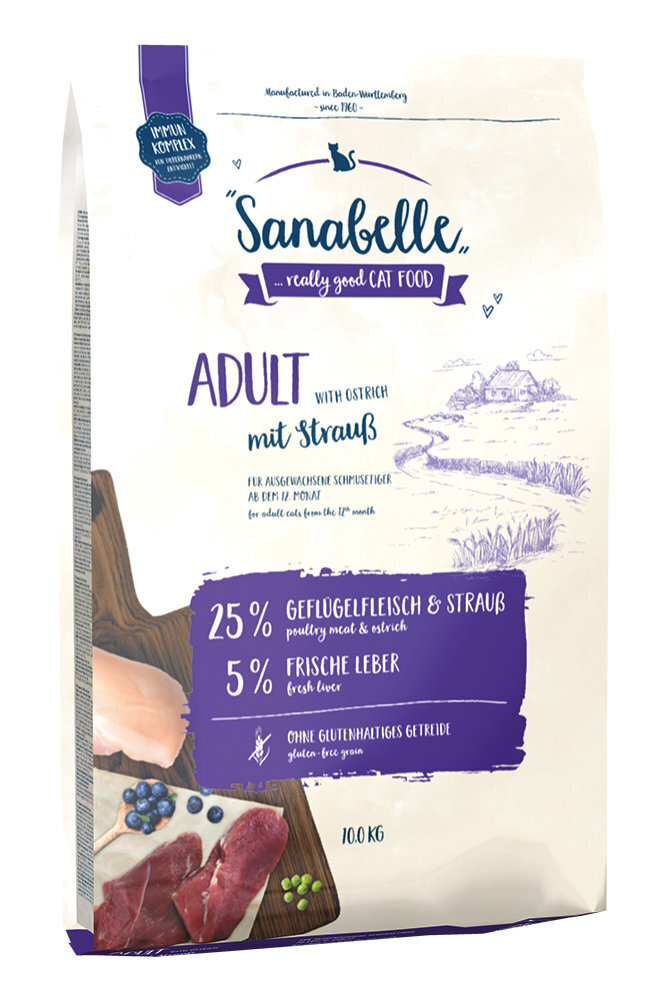 Kassitoit Sanabelle jaanalinnulihaga Adult Ostrich, 10 kg цена и информация | Kassi kuivtoit ja kassikrõbinad | hansapost.ee
