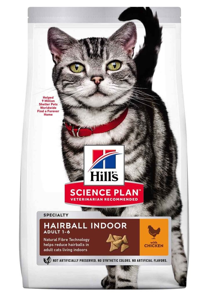 Kuivtoit kassidele Hill's Science Plan Hairball & Indoor Adult kanalihaga, 1.5 kg hind ja info | Kassi kuivtoit ja kassikrõbinad | hansapost.ee