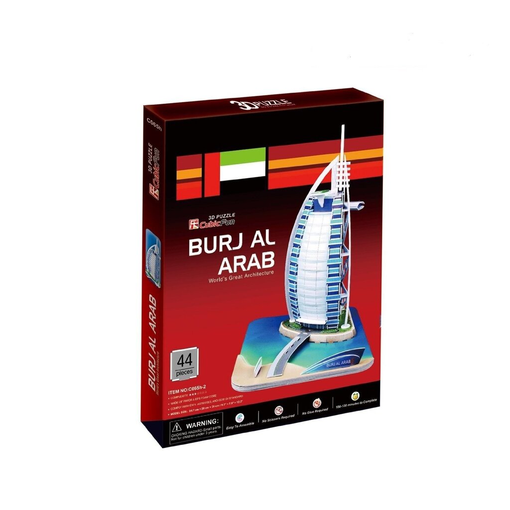 3D Pusle CubicFun Hotell Burj al-Arab, 44 osa цена и информация | Pusled lastele ja täiskasvanutele | hansapost.ee