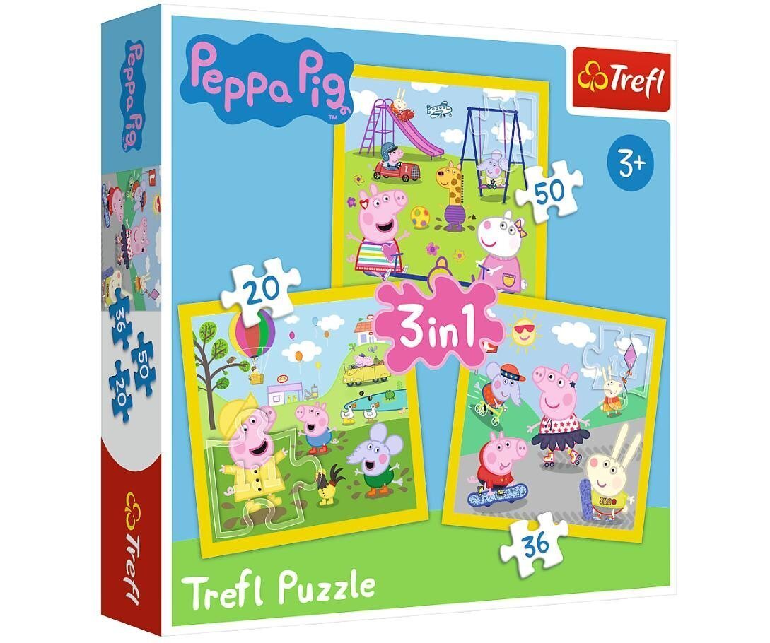 Pusle komplekt Trefl Põrsas Pepa (Peppa Pig ) 3 in 1, 20+50+36 osa. цена и информация | Pusled lastele ja täiskasvanutele | hansapost.ee