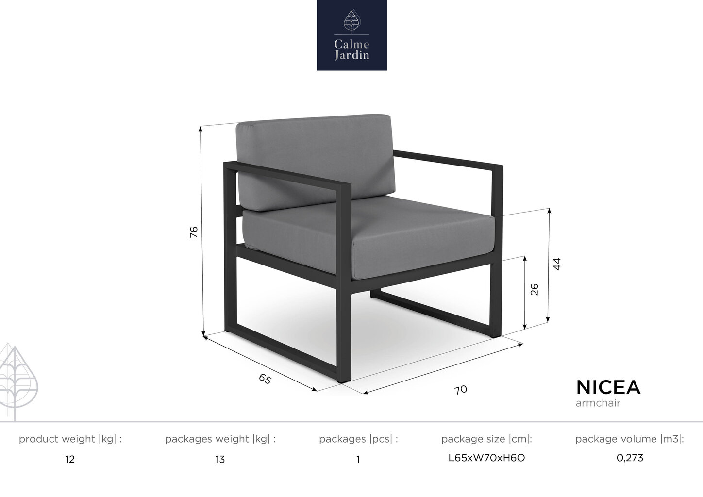 Aiatool Calme Jardin Nicea, helehall/valge hind ja info | Aiatoolid, rõdutoolid | hansapost.ee