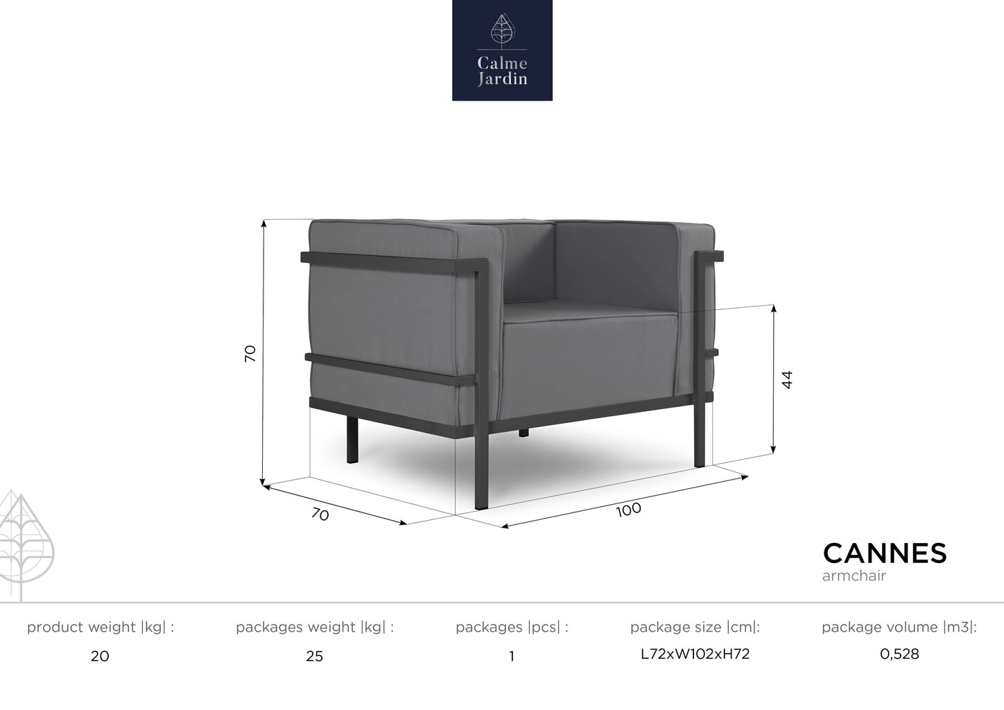 Aiatool Calme Jardin Cannes, helehall/valge hind ja info | Aiatoolid, rõdutoolid | hansapost.ee