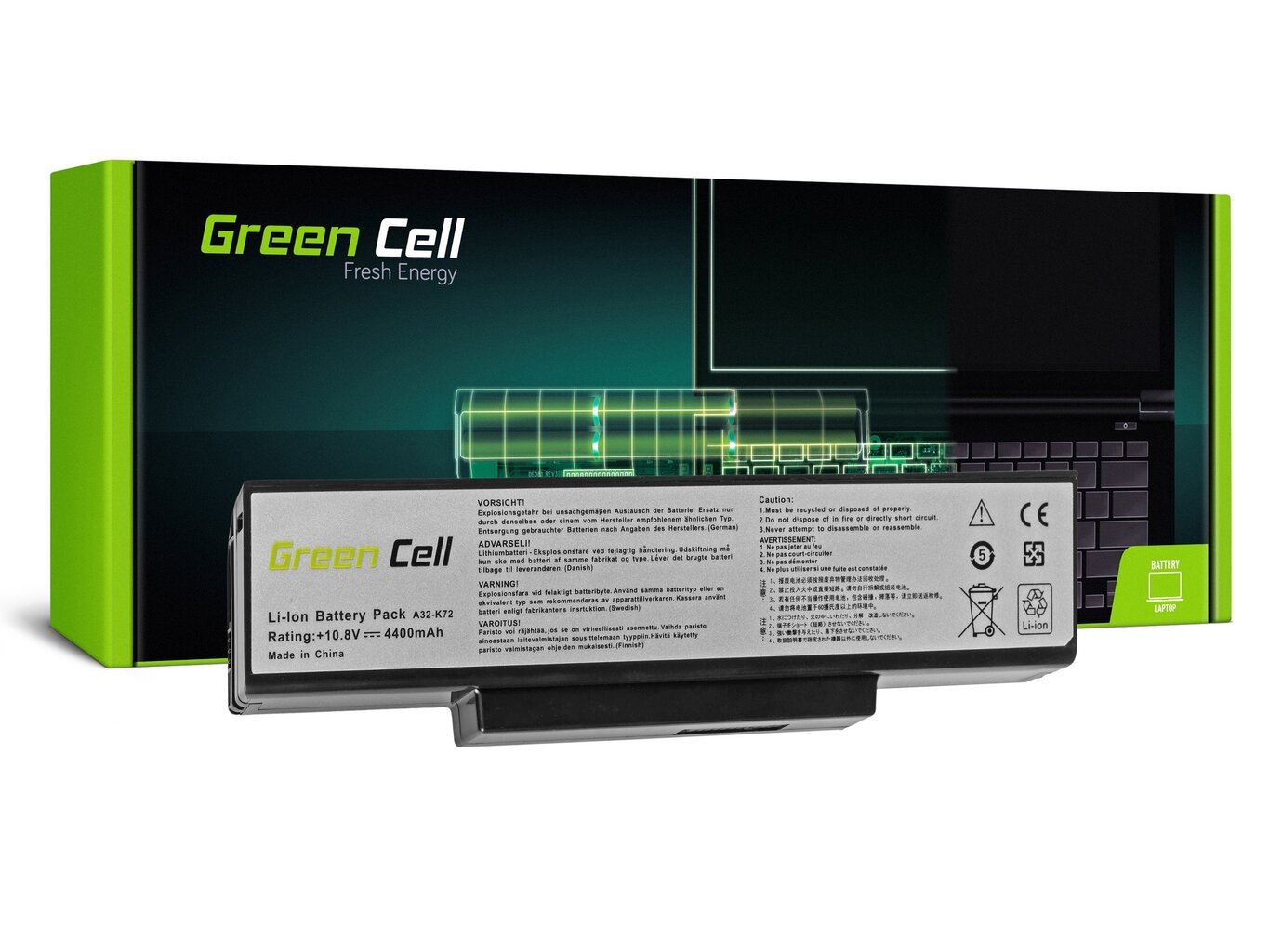 Sülearvuti aku Green Cell Laptop Battery for Asus N71 K72 K72J K72F K73SV N71 N73 N73S N73SV X73S hind ja info | Sülearvuti akud | hansapost.ee